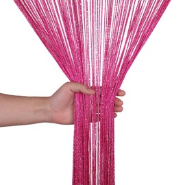 WedDecor Hot Pink String Curtains Glitter Fringe Panel Fly Screen Room Divider Tassel Curtain for Doors, Doorway, Windows, Home Décor, Event Decoration, (90cm x 200cm)