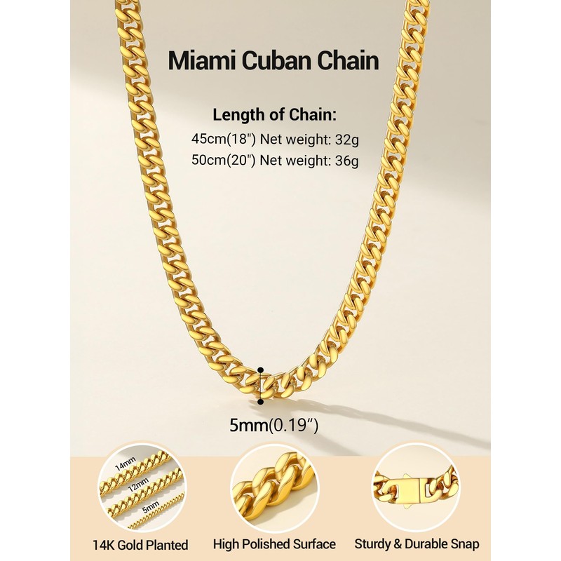 PROSTEEL Chunky Gold Necklace for Women, Hip Hop Miami Cuban