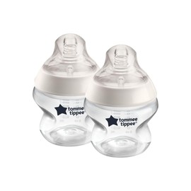 Tommee Tippee Closer to Nature Biberón, válvula anticólicos, pezón similar al pecho, sin BPA, flujo extra lento, 5 onzas (2 unidades), translúcido (661142)