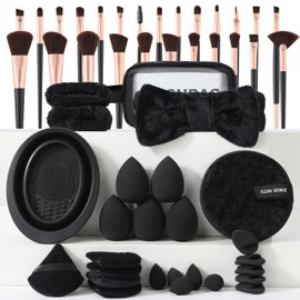 Makeup Brush Set for Foundation Concealer Eyeshadow and Travel, Include Make Up Brush, Sponge, 51PCS Black