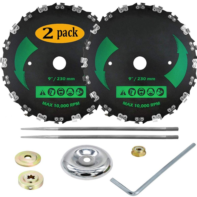 (2pack) 9" x 20T Chainsaw Tooth Brush Blades Green -