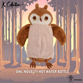 K Collection 3D Novelty Hot Water Bottle with Removable Cover - Owl Design - Soft Plush Cover - Premium Natural Rubber