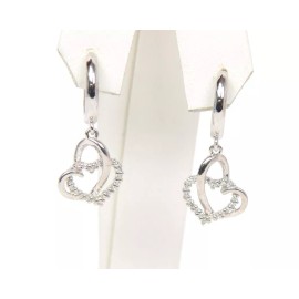 .925 Sterling Silver Huggie Dangle Heart Shape Earrings