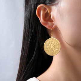 TEAMER Hekate Wheel Dangle Earrings Hecate's Wheel Earrings Stainless Steel Wicca Wheel of Hekate Goddess Amulet Jewelry for Women, 35*38mm, Stainless Steel, No Gemstone