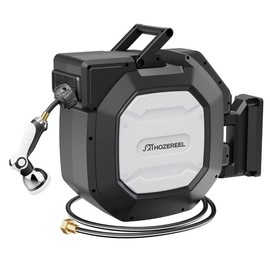 5/8" x 100 ft Heavy Duty Retractable Garden Hose Reel by HOZEREEL, Outdoor Garden Hose Reels - Self Retract Wall Mount Hose Reel Automatic Storage, Any Length Lock, 10 Pattern Nozzle