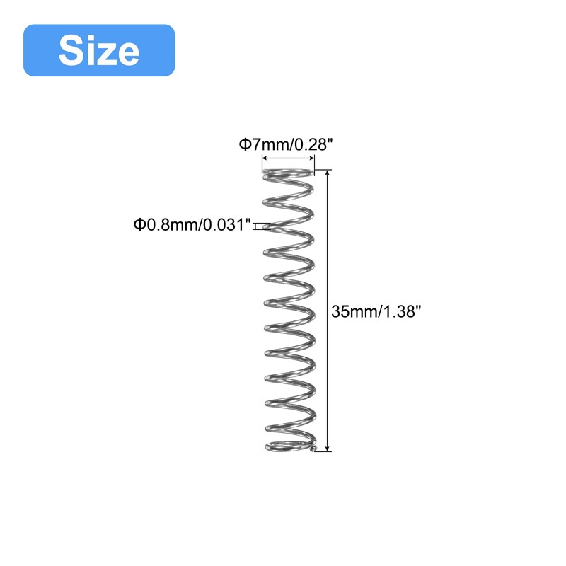 sourcing map Compression Spring, 5Pcs 304 Stainless Steel, 7mm OD,