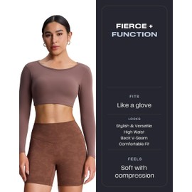 Aoxjox Metamorph - Pantalones cortos de ciclismo para mujer, con control de abdomen, cintura alta, atlética, gimnasio, correr, V profundo, yoga, 6 pulgadas, 1# Cloud Brown, XXXL