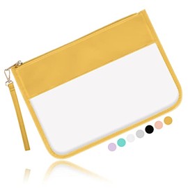 Bolsa transparente con cierre, bolsa de maquillaje transparente para mujeres y niñas, Amarillo