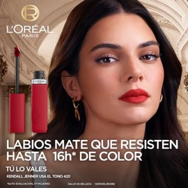 L’Oréal Paris Infaillible Le Matte Resistance Labial Líquido de Larga Duración por 16H, a Prueba de Agua, Color Intenso, con Ácido Hialurónico, Tono T
