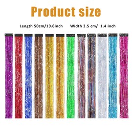 Zcbzbn Colourful Hair Extensions, 15 Colours, Metallic Band Clips, Hair Extensions Braid, Glittering Hair Extensions for Women/Girls, Party, Holiday, Decoration, Highlight Hair Accessories, 50 cm / 20