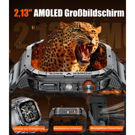 SUNKTA EF17 Men's Smartwatch with Phone Function, LED Torch/2.13 Inch AMOLED/110+ Sports Modes, Fitness Watch, IP68 Waterproof Sports Watch, Fitness Tracker Smart Watch for Android iOS, 2 Bands