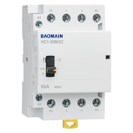 Baomain Manual Household AC Contactor 220VAC 50A 4 Pole 2NO2NC 50/60Hz Modular Contactor Circuit Manual/Automatic Control 35mm DIN Rail HC1-50M/22 (50 Amp.)
