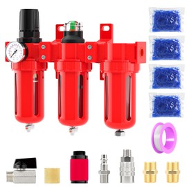 BOGERDACK Industrial Grade Three-Stage Air Drying System, 0-150 PSI, 3/8 Inch NPT, Aluminum Alloy, with Particulate Filter, Coalescing Filter, Desiccant Dryer, and Air Regulator (Manual Drainage)