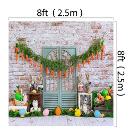 Kate 8x8ft Easter Eggs Backdrops for Photoshoot Cute Rabbit Carrot Background Rustic Brick Wall Backgrounds Baby Girls Princess Holiday Portrait Studio Backdrop
