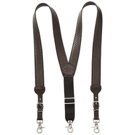 Nocona Belt Co. Men's Standard Gallus Basketweave Embossed Leather Suspenders, Brown, X-Large
