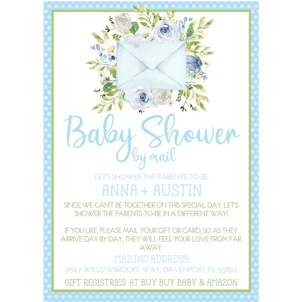 Boys Blue Baby Shower By Mail Invitations, Virtual Baby Shower