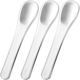 Pndeyo 3pcs Mini Metal Makeup Spatula, Reusable Cosmetic Cream Spatulas Spoon, Skincare Scoop Applicator Facial Massage Beauty Tools for Mixing and Sampling Face Eye Cream- Silver