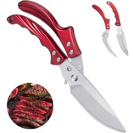 Kitchen Scissors for food Kitchen Shears - Stainless Steel Poultry Shears Heavy Duty for Meat Bones Seafood, All Purpose Food Scissors, Detachable Blades, Ergonomic Handle, Dishwasher Safe, Red