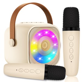 Karaoke Machine 2 Wireless Microphones for Kids & Adult, Portable Bluetooth Karaoke Machine Speaker With Voice Changing Effects & LED Light for Home Karaoke Birthday Party