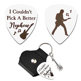 Best Nephew Gifts Guitar Pick Keychain for Men Guitar Lovers Funny Nephew Graduation Christmas Birthday Gift from Aunt Uncle I Couldn't Pick A Better Nephew Black Leather Keychains