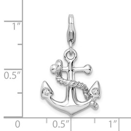 Adornica Diamonds Sterling Silver Rhodium-Plated 3-d Enameled Anchor with Lobster Clasp Charm