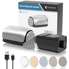 Upgraded Roller Knife Sharpener Kit | Electric Knife Sharpener with 5 Premium Discs & 10-25°Precision Djust | Automatic Cordless Sharpener for Kitchen Knife | for Polishing of All Straight-edged Tool