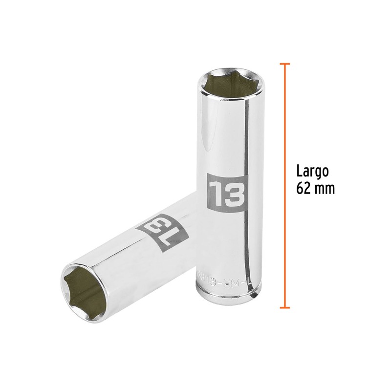 Truper D-3813-HM-L, Dado de 6 puntas, largo, cuadro 3/8" de