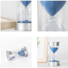 JIEHET Hourglass Sand Timer 5 Minutes, Dual Protection Hour Glass with Sand, Sand Timer for Kids Safety, Sand Clock Watch, Creative Gift, Living Room Office Decorative (Silver Cover with Blue Sand)