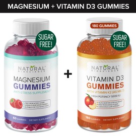 Natural BioScience Sugar-Free Magnesium Gummies (60 Gummies) & Sugar-Free Vitamin D Gummies (180 Gummies) _ Immune Support & Calmness Value Bundle, Gelatin-Free, Gluten-Free, Vegetarian, All Natural, GMO-Free, Kosher