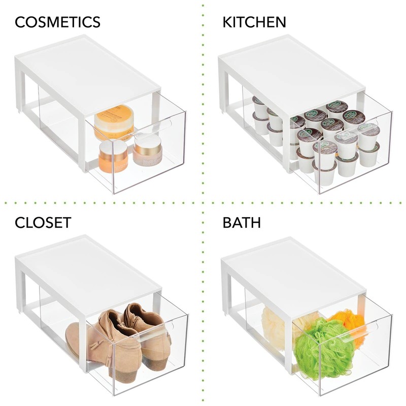 mDesign Plastic Stackable Cosmetic Storage Organizer Bin with Pull Out