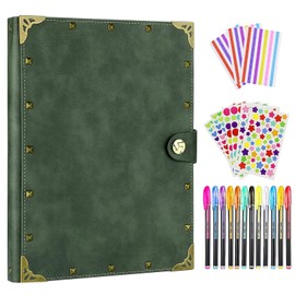 ZEEYUAN DIY Scrapbook Leather Scrap Book Photo Album 60 Pages, 8.5x11 inch Photo Album Vintage Scrapbook Travelling Journal Scrapbook (Army Green)