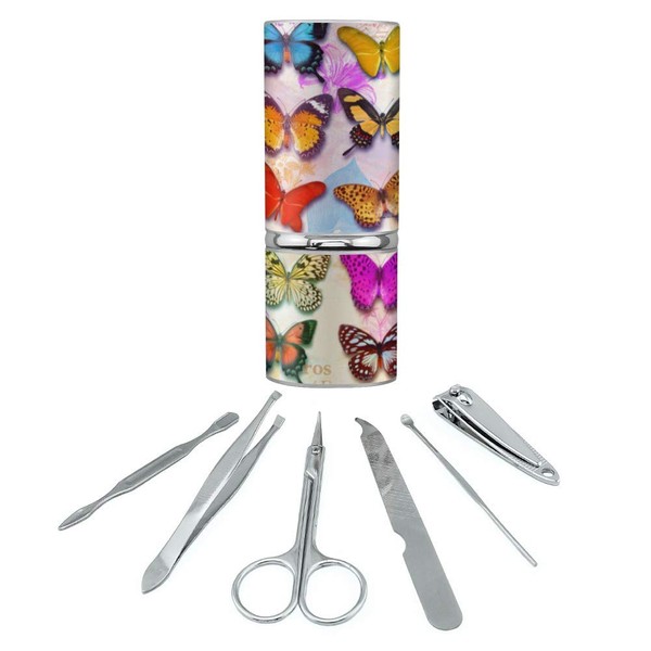 Colorful Butterflies Butterfly Design Stainless Steel Manicure Pedicure Grooming Beauty Care Travel Kit