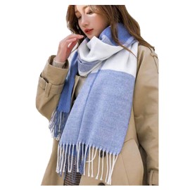 Wander Agio Women's Fashion Scarves Long Shawl Winter Thick Warm Knit Large Scarf Big Plaid Light Blue 10