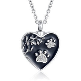 GMXLin Pet Pawprint Heart Cremation Urn Necklace for Ashes Dog Cat I Love You Forever April Men Women Dad Mom Stainless Steel Memorial Keepsake Pendant with Chain Funnel