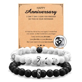 Flongo Matching Beads Bracelets for Couples: white turquoise Black Matte Frosted Stone Bracelet for Men Women Lovers Best Friends on Birthday Christmas Valentine's Day(a)