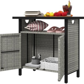 Outdoor Pool Storage Cabinet Organizer with Weather-Resistant PE Ra Pool Towel Holder and Shelf for Valet ServiceColor: Gray Color