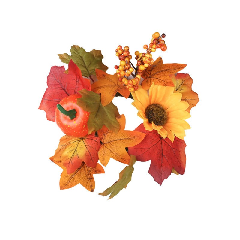 2 Pieces Thanksgiving Candle Rings Wreaths,Artificial Flower Maple Leaf Pumpkin