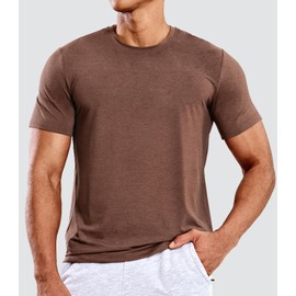 MIER Men's T Shirts Short Sleeve Dry Fit Soft Athletic Tshirt Moisture Wicking Active Casual Running Tee Tops, Crew Neck, Heather Brown, L