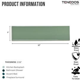 3X12 Olive Green Ceramic Subway Wall Tile Backsplash for Kitchen, Bathroom Shower, Accent Decor, Fireplace by USCT (Box of 12 sq.ft)