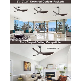 Sofucor Ceiling Fan no Lights, 52 Inch Low Profile Flush Mount Mordern Rustic Ceiling Fan with Remote for Indoor Farmhouse Bedroom Living Room Outdoor Patio Porch, Reversible DC Motor, Brown