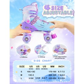 2PM SPORTS Kids Roller Skates Girls Ages 5-8 8-12 3-5 4-6 6-12 with Light Up Wheels, Outdoor Indoor Rollerskates for Girls Toddler Youth Beginner Size 10C 11C 12C 13C 1 2 3 4 5 6 Purple Snowflakes