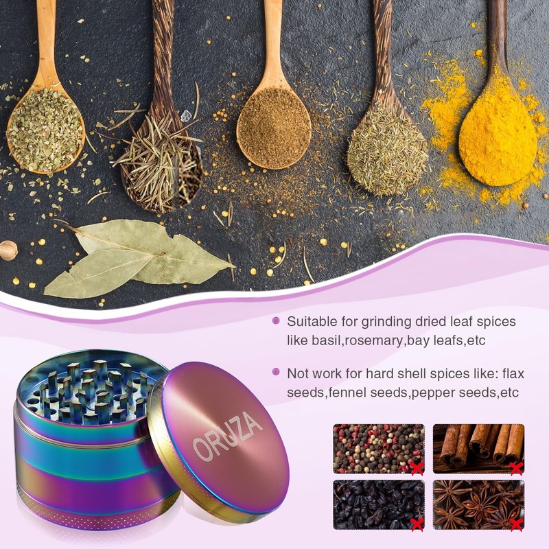 Herb Grinder, Aluminium Spice Grinder with Pollen Catcher and Magnetic
