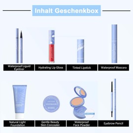 All In One Make Up Sets, 8-Piece Make Up Set, Make-Up Gift Set for Women and Girls, with Lip Gloss, Lipstick, Concealer, Eyeliner and Foundation, Perfect Gift for Christmas Day