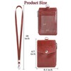Teskyer Brown ID Card Holder with Strap Zipper PU Leather