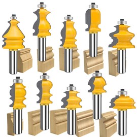 TAIWAIN 1/2 Inch Shank Router Bit 10PCS Picture Frame Molding Woodworking Tool, Architectural Forming Milling Cutter Bits, Door Cabine Drawer Wood Miter Carbide CNC Cutting Tool(ROUND2)