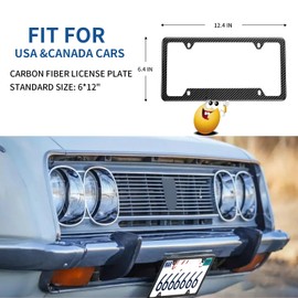 Real Carbon Fiber License Plate Frame, High Gloss Finish License Plate Holder with Mounting Tools, Car License Plate Cover Fit for US, Canada Vehicles(Wide Edge 1 Pack)