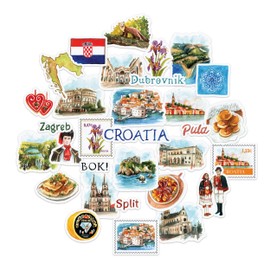 Navy Peony Fascinating Croatia Travel Stickers (Pack of 31) - Watercolour, Waterproof, Iconic Holiday Stickers for Travel Diaries, Scrapbooks, Water Bottles, Suitcases
