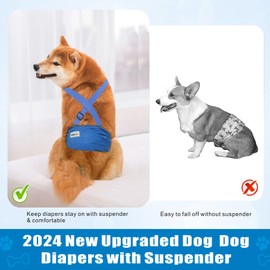 Idepet Belly Bands for Male Dogs with Suspender Detachable, 3 Pack Male Dog Belly Bands Washable Doggie Boy Diapers Reusable Male Pee Wraps for Small Medium Dog S