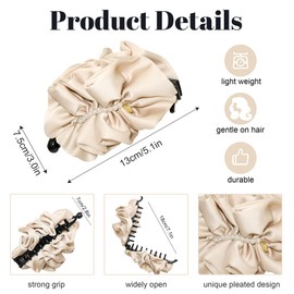 2 Pack Large Satin Banana Hair Clips for Thick/Long Hair, 5.1 Inch Jumbo Ruffled Ponytail Clip with Pearls, Non-Slip Vertical Banana Clip, Elegant French Vintage Accessories (Brown & Beige)