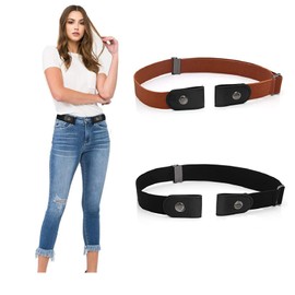 GeorgeX 2 Piezas Cinturones Elásticos Ajustables sin Hebilla para Mujer, Cinturón Elástico Invisible para Hombre